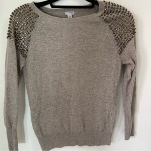 Halogen cashmere sweater with metal studs shoulder detail